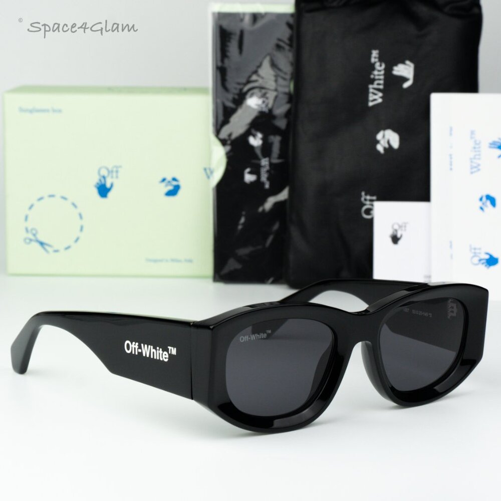 Off-White Men Sunglasses Black Grey Cat Eye OERI041 JOAN 1007 NEW AUTHENTIC - Picture 3 of 15